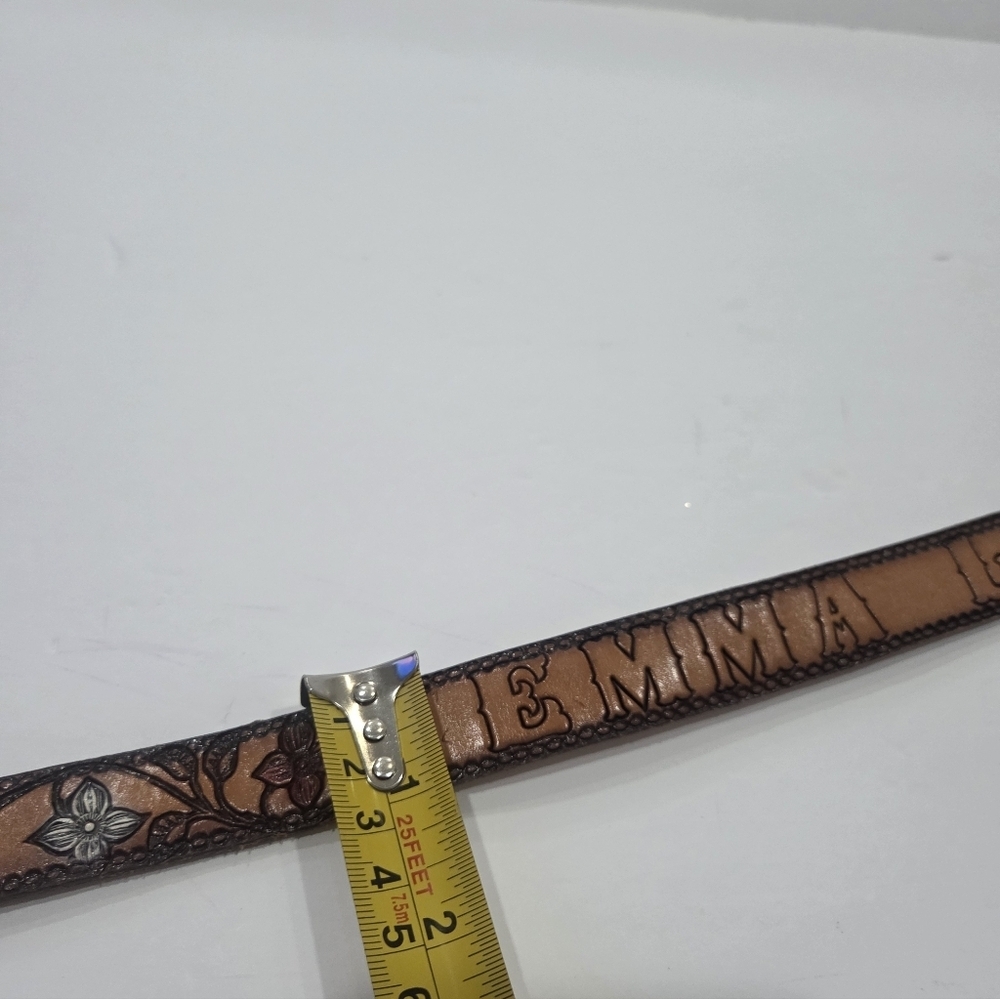Emma Lee Brown Floral Cowhide Leather Women’s Belt with Silver Buckle Sz.28 - Picture 8 of 9